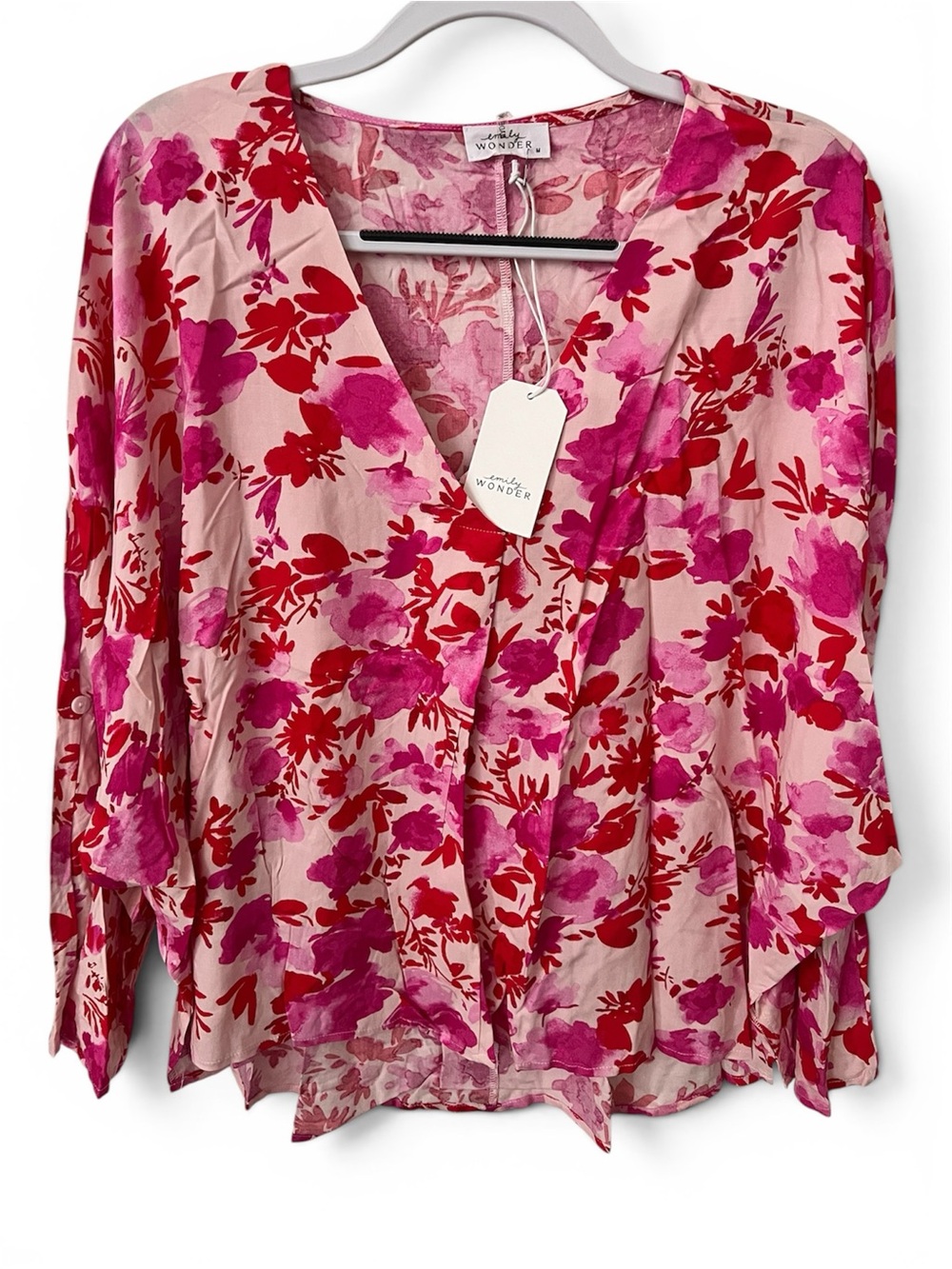 Emily Wonder Floral V-Neck Pink & Fuchsia Blouse NWT